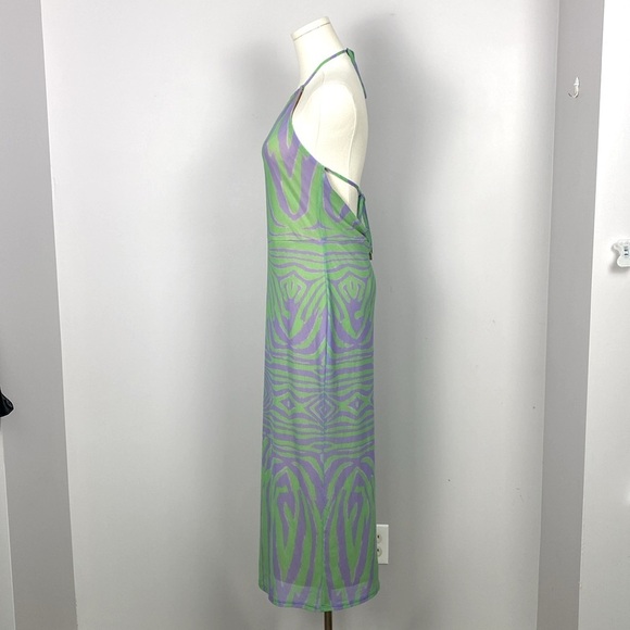 AFRM Kalina Halter Top Dress Green Purple Zebra size medium - Picture 9 of 15